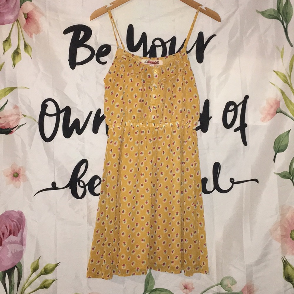 Casual yellow dress with red flowers